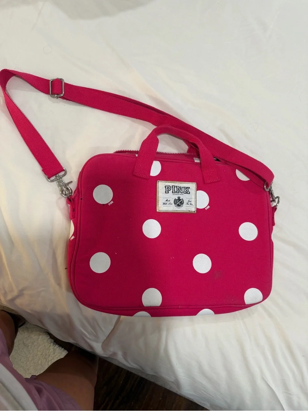 PINK Victoria's Secret Hot Pink Polka Dot Laptop Bag